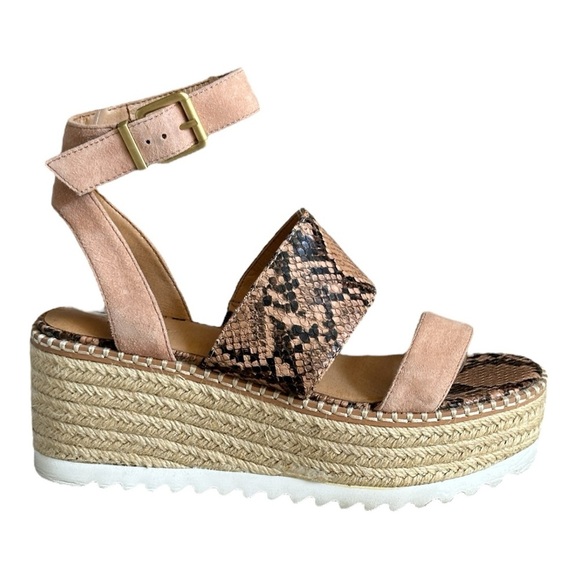 Crown Vintage Sandals Size 7 Tan Leather Animal Platform Espadrille Wedge Daylen - Picture 4 of 9